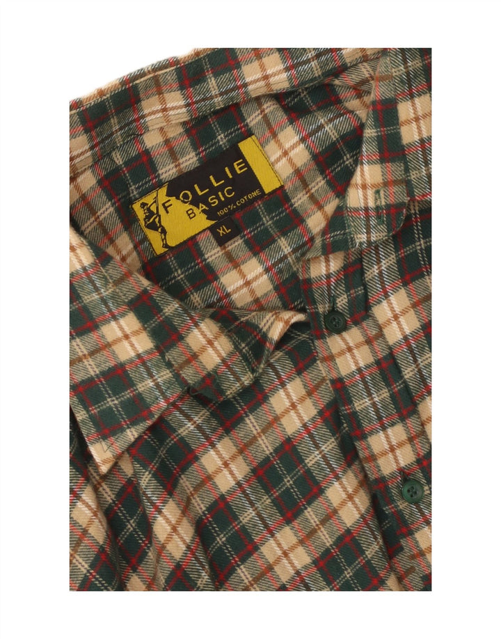 Follie Mens Flannel Shirt XL Green Check Cotton