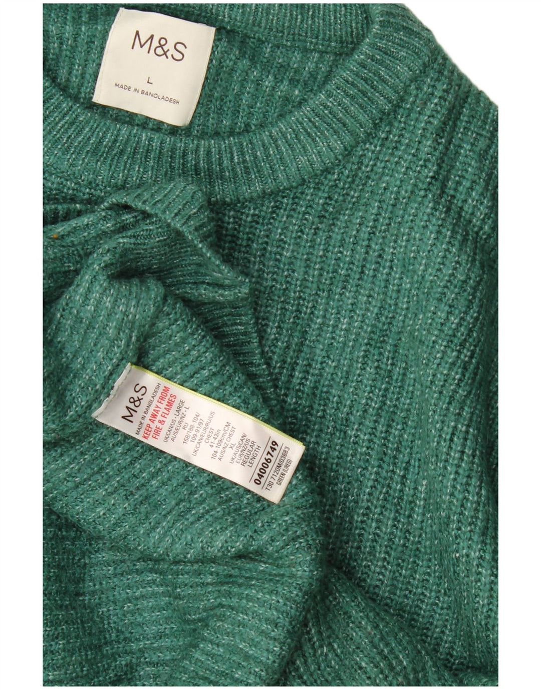 Marks & Spencer Mens Crew Neck Jumper Sweater Large Green Polyamide