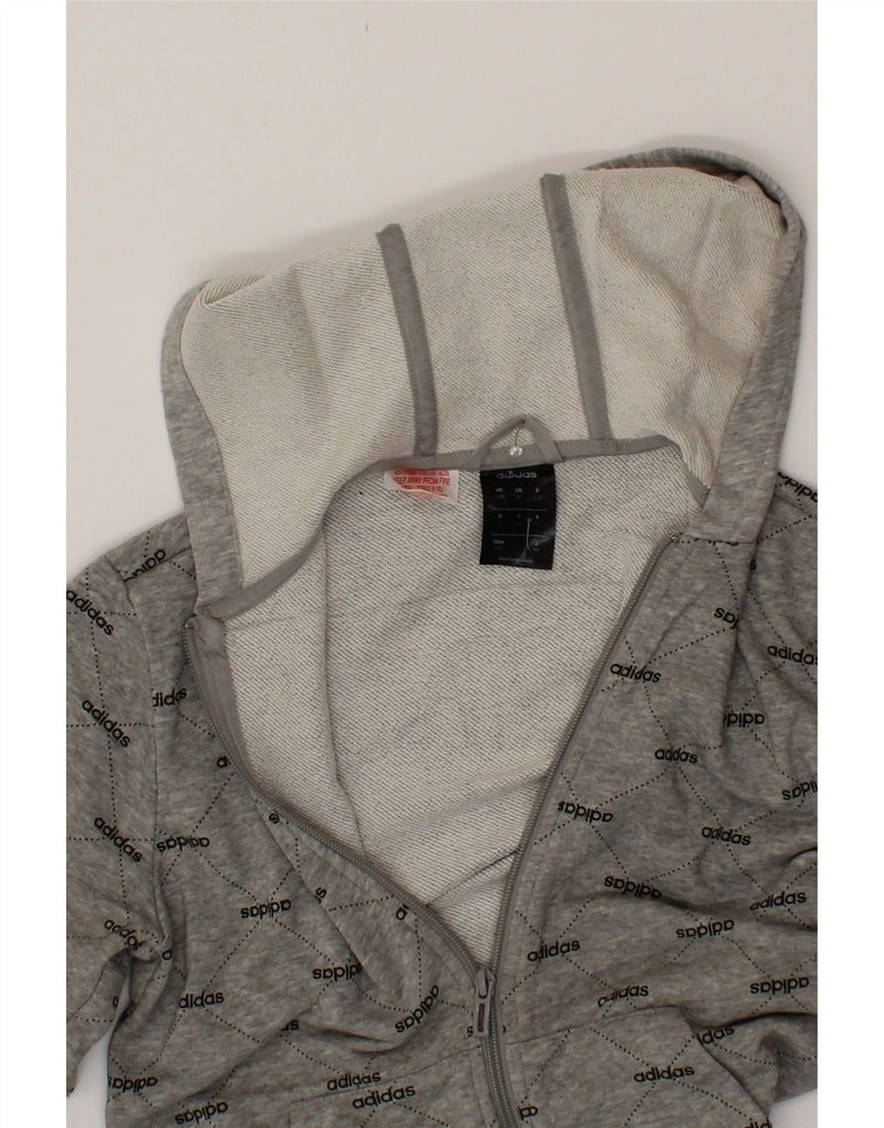 ADIDAS Girls Graphic Zip Hoodie Sweater 11-12 Years Grey Geometric Cotton Vintage Adidas and Second-Hand Adidas from Messina Hembry 