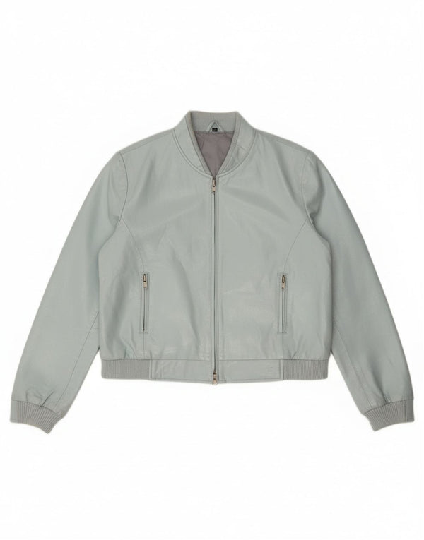 Vintage Womens Crop Faux Leather Bomber Jacket IT 44 Medium Blue