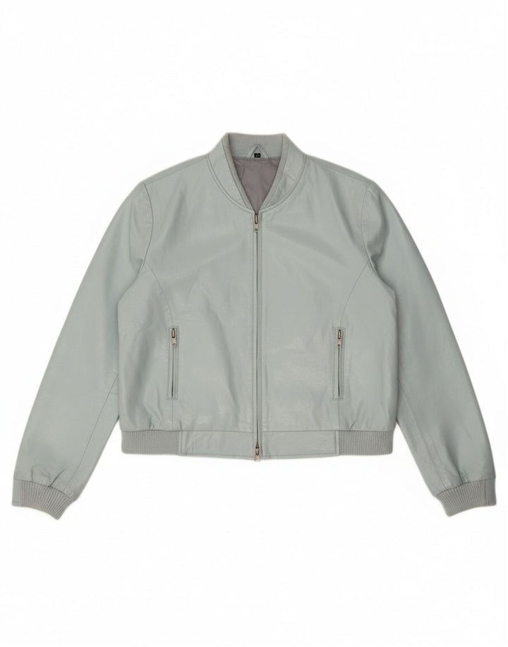 Vintage Womens Crop Faux Leather Bomber Jacket IT 44 Medium Blue