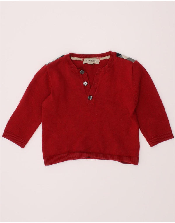 BURBERRY Baby Boys Button Neck Jumper Sweater 9-12 Months Red Colourblock