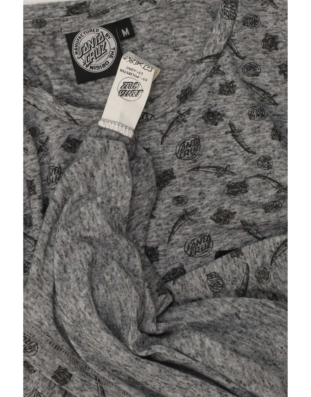 Santa Cruz Mens Graphic T-Shirt Top Medium Grey Polyester