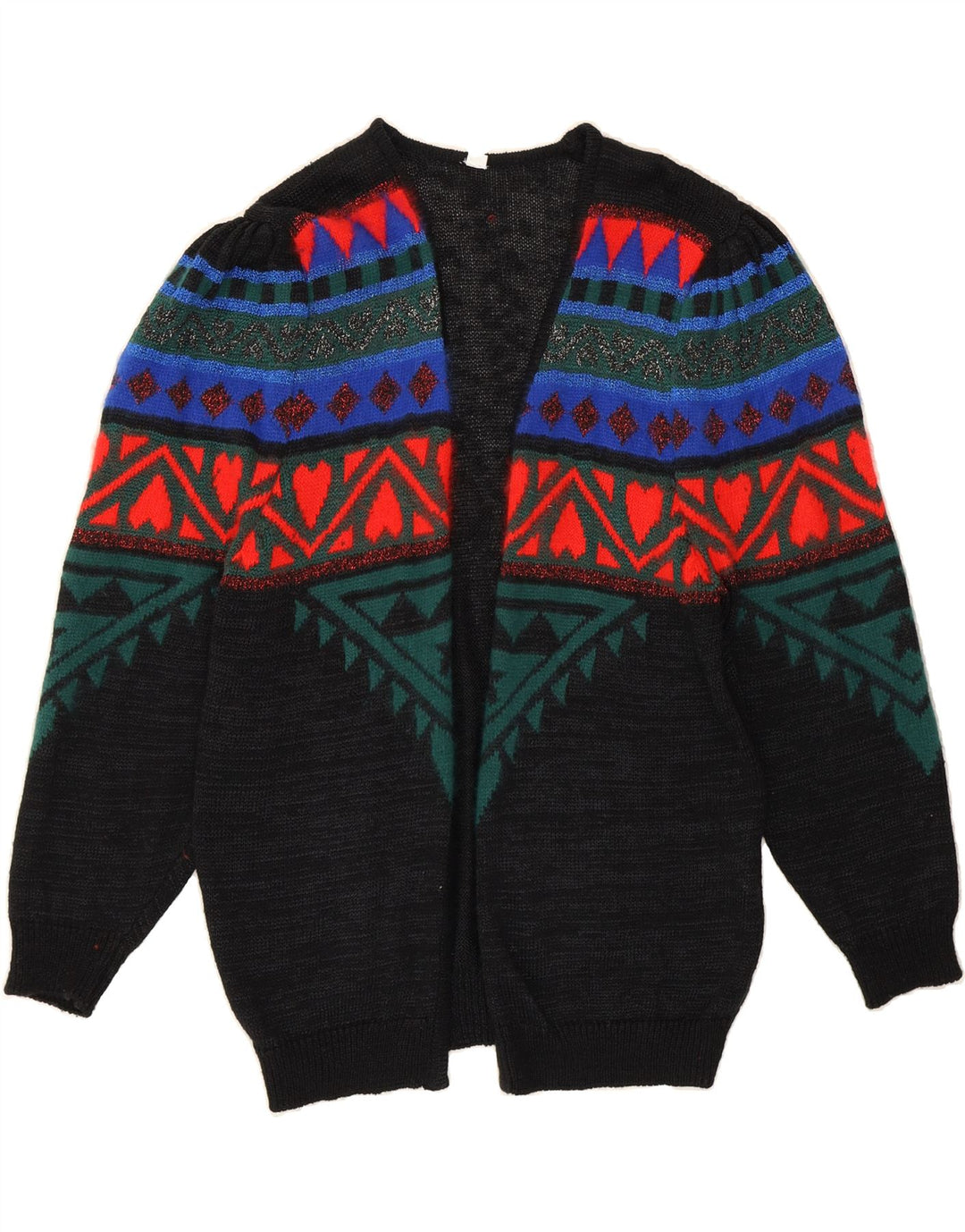VINTAGE Womens Open Cardigan Sweater EU 42 Large Black Geometric Vintage Vintage and Second-Hand Vintage from Messina Hembry 