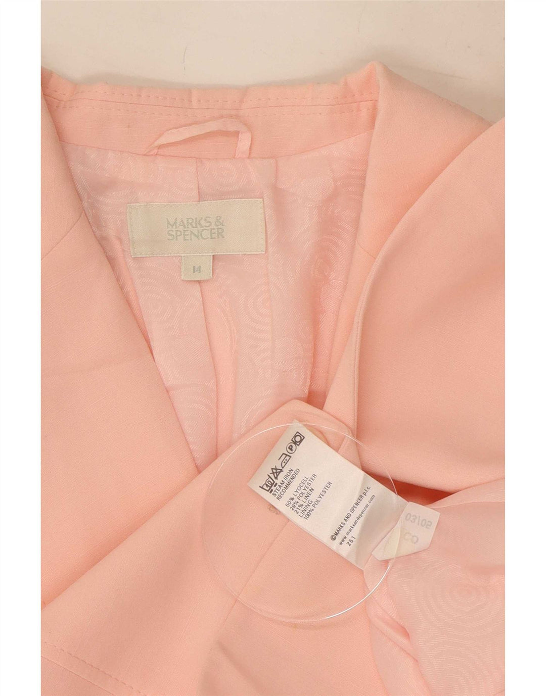 Marks & Spencer Womens 2 Button Blazer Jacket UK 14 Large Pink Lyocell