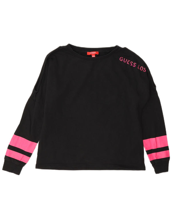 Guess Womens Graphic Oversized Sweatshirt Jumper UK 4 XS Black Colourblock