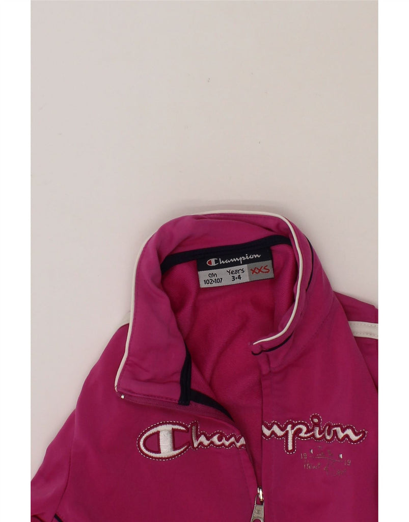 CHAMPION Girls Graphic Tracksuit Top Jacket 3-4 Years 2XS Pink Polyester Vintage Champion and Second-Hand Champion from Messina Hembry 