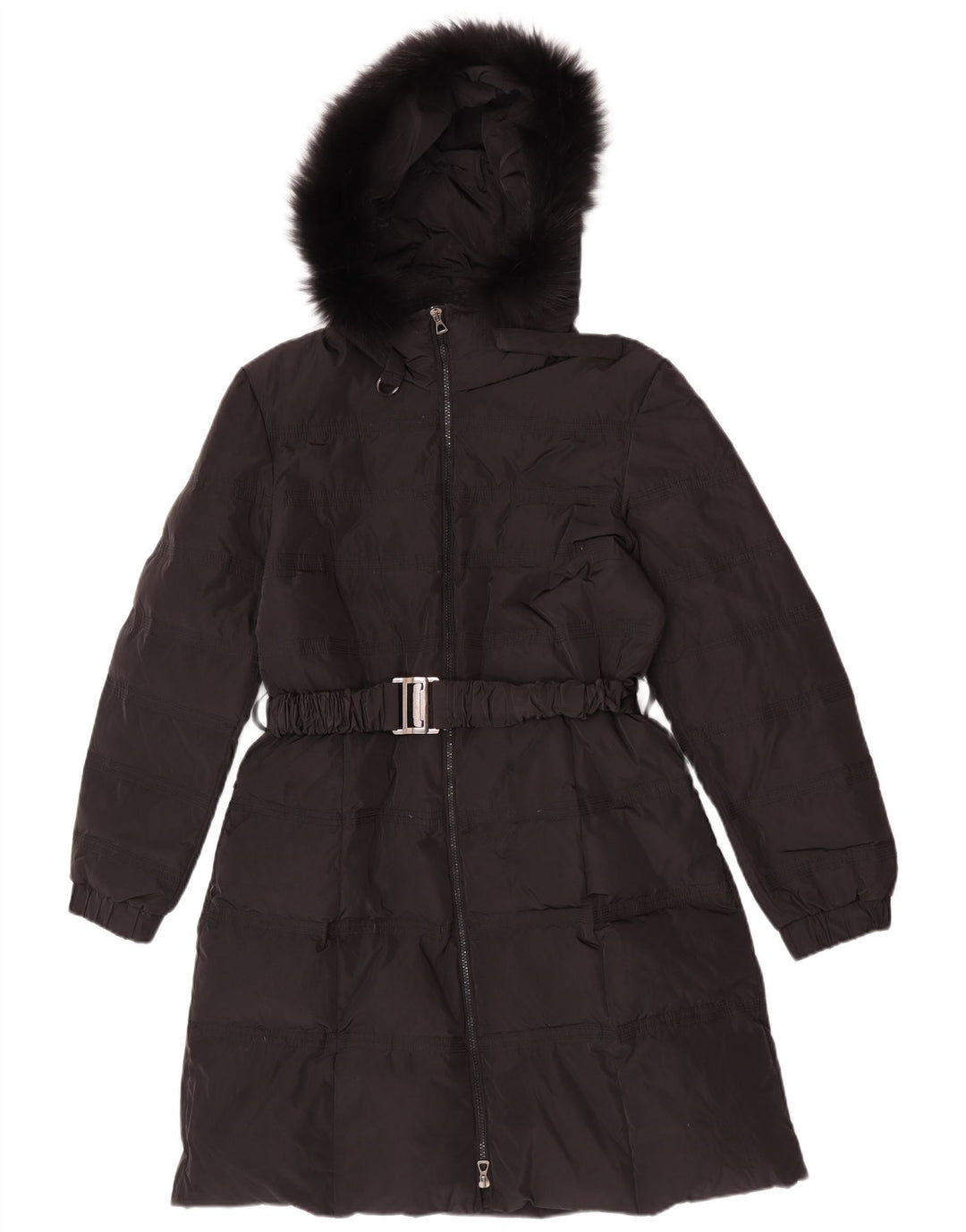Vintage Womens Hooded Padded Coat IT 50 XL Black Polyester
