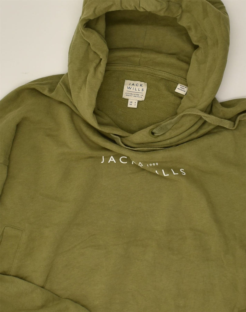 JACK WILLS Womens Oversized Crop Hoodie Jumper UK 6 XS Khaki Cotton | Vintage Jack Wills | Thrift | Second-Hand Jack Wills | Used Clothing | Messina Hembry 