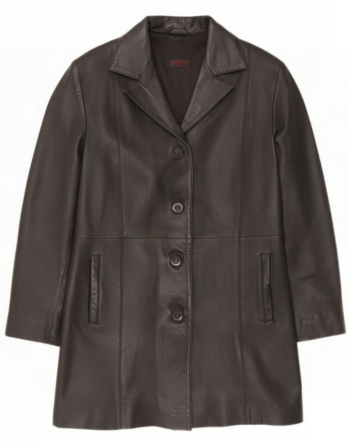 Sardar Womens 4 Button Leather Coat UK 12 Medium Black