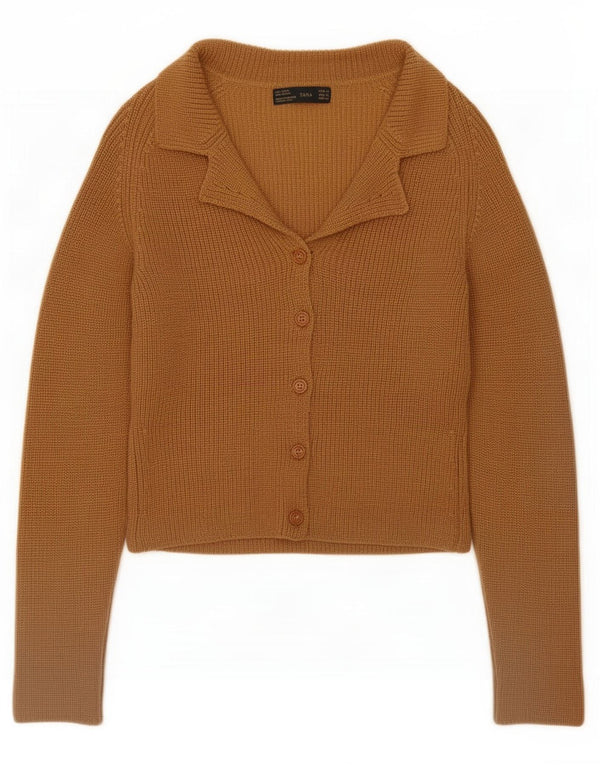 Zara Womens Crop Cardigan Sweater UK 12 Medium Beige Wool