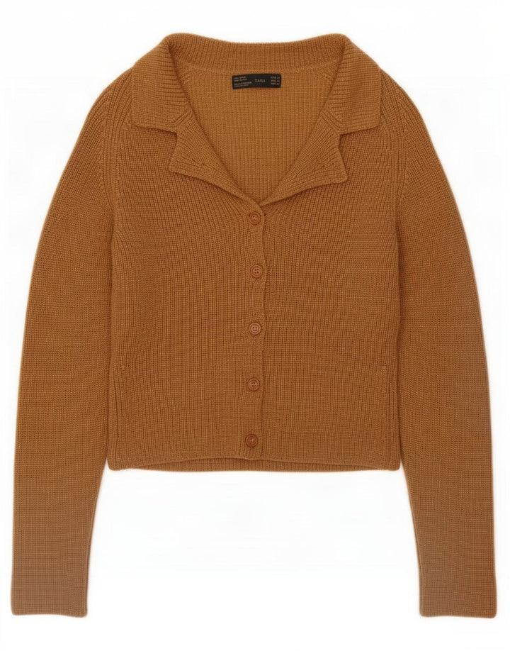 Zara Womens Crop Cardigan Sweater UK 12 Medium Beige Wool
