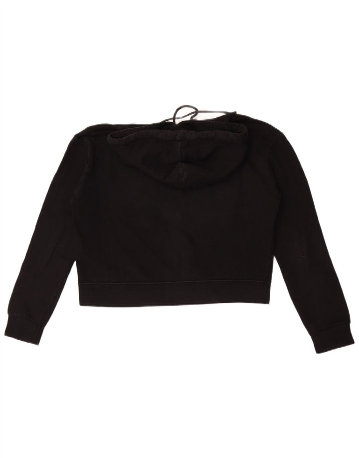 Pyrex Womens Crop Graphic Hoodie Jumper UK 14 Medium Black Cotton
