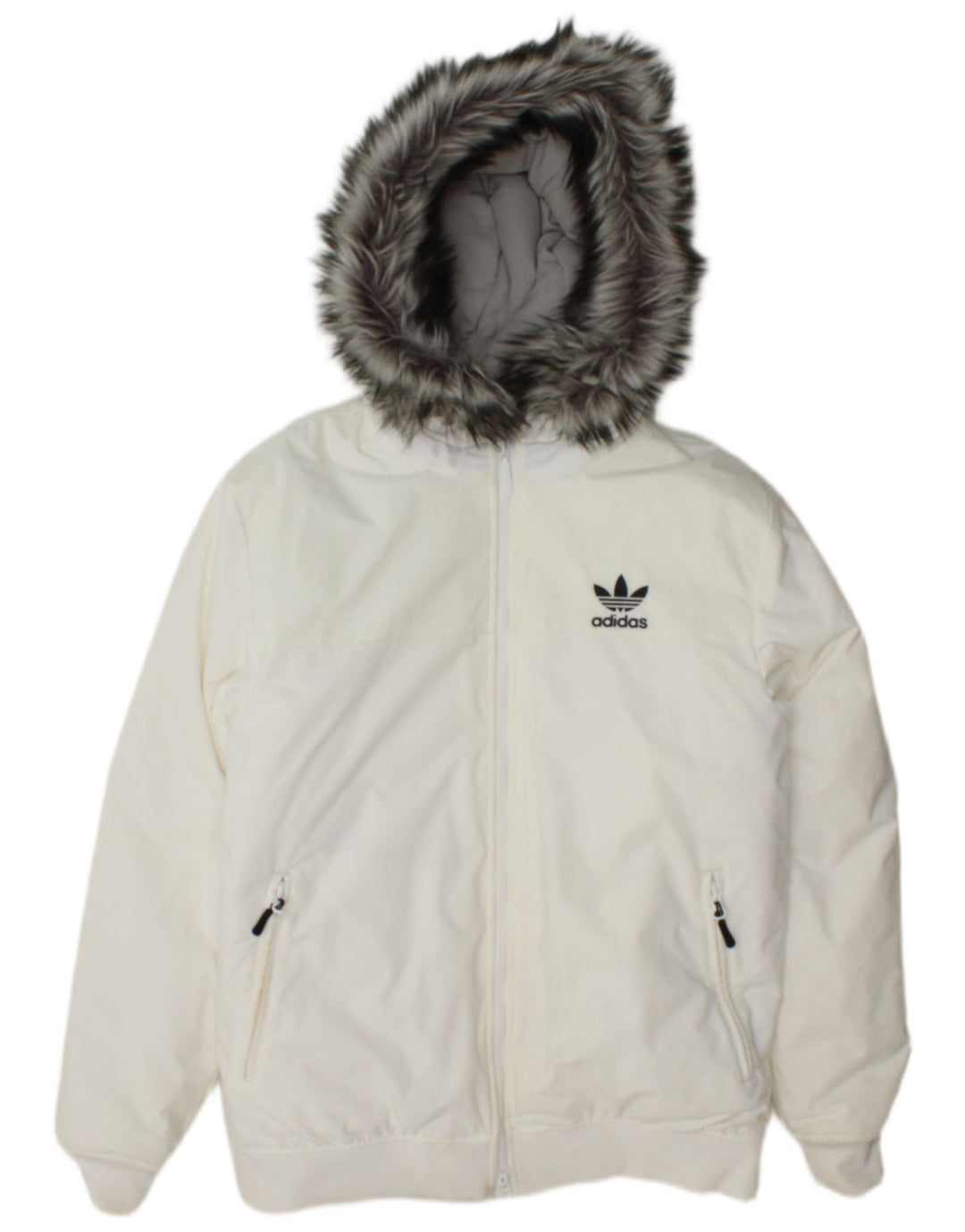 Adidas Mens Hooded Padded Bomber Jacket UK 38 Medium White Nylon