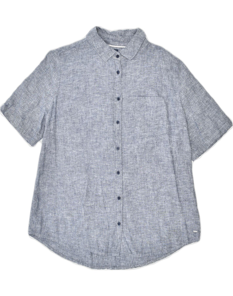 TOMMY HILFIGER Womens Classic Fit Shirt UK 16 Large Grey Linen | Vintage | Thrift | Second-Hand | Used Clothing | Messina Hembry 