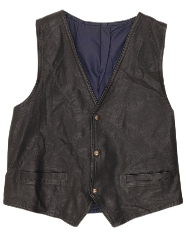 Vintage Mens Leather Waistcoat Medium Black Leather