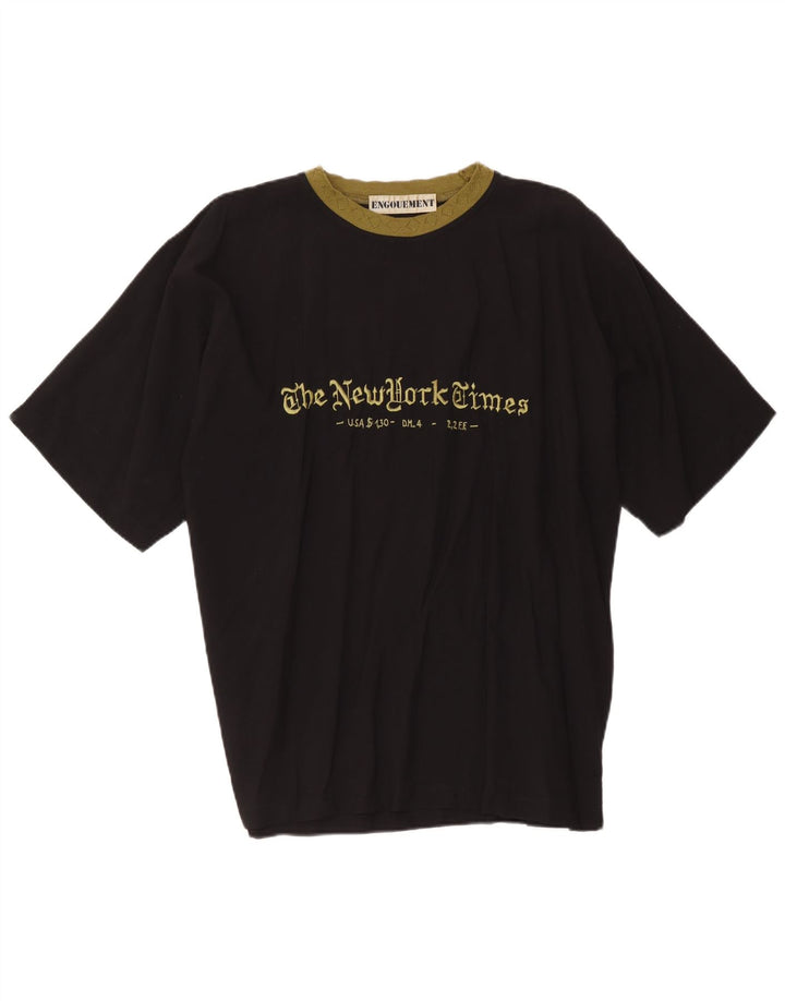 Vintage Mens Graphic T-Shirt Top Large Black Viscose