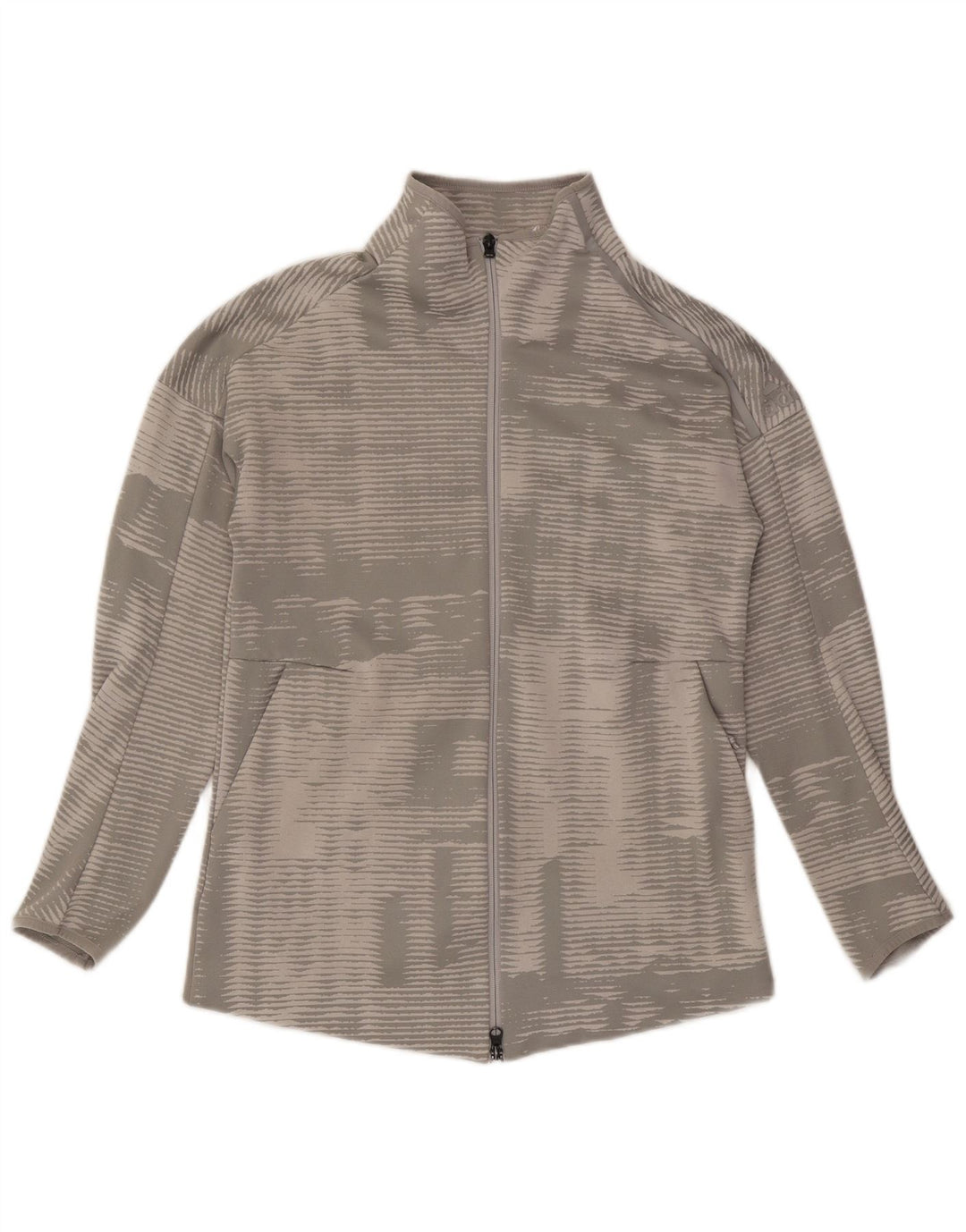 ADIDAS Womens Tracksuit Top Jacket UK 12/14 Medium Grey Striped Polyester