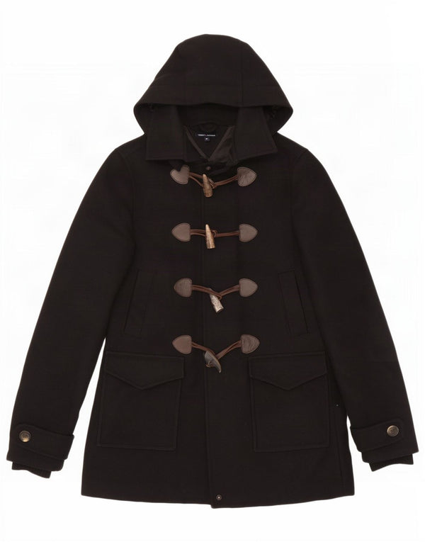 Tommy Hilfiger Womens Hooded Duffle Coat UK 6 XS Black Wool