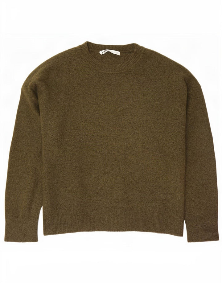 Zara Mens Crew Neck Jumper Sweater XL Khaki Nylon