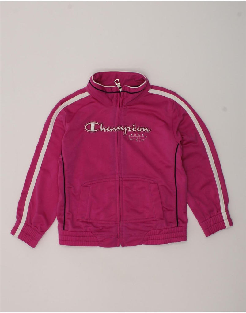 CHAMPION Girls Graphic Tracksuit Top Jacket 3-4 Years 2XS Pink Polyester | Vintage Champion | Thrift | Second-Hand Champion | Used Clothing | Messina Hembry 