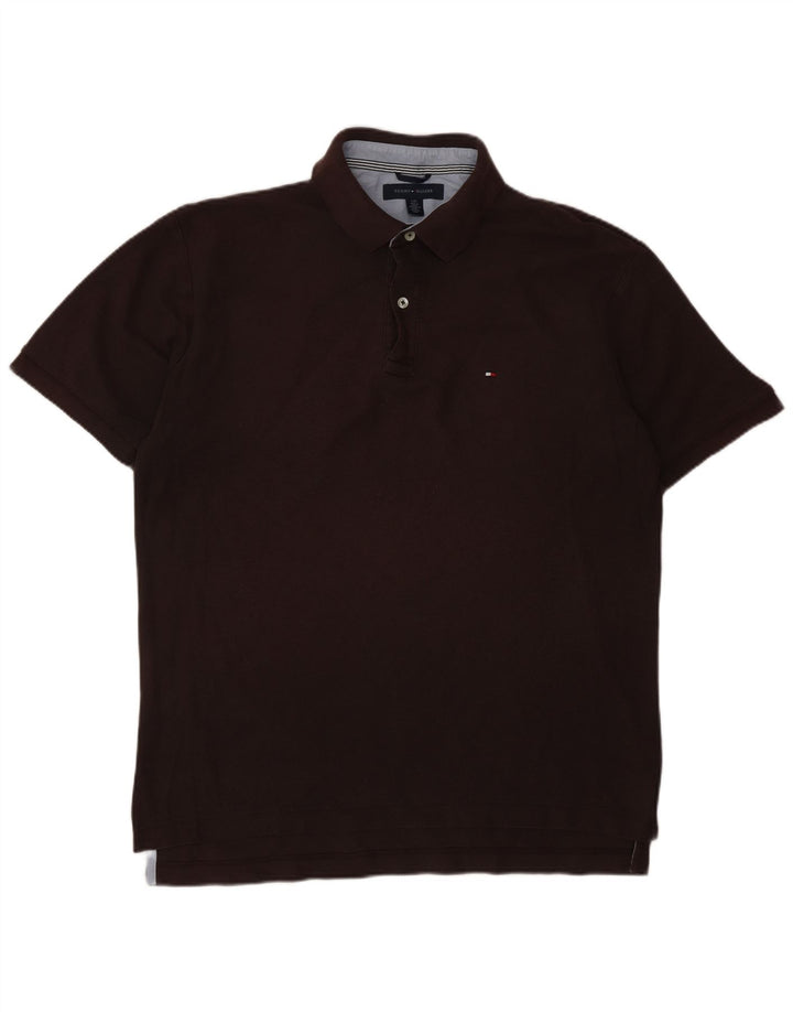 TOMMY HILFIGER Mens Polo Shirt Large Brown Cotton