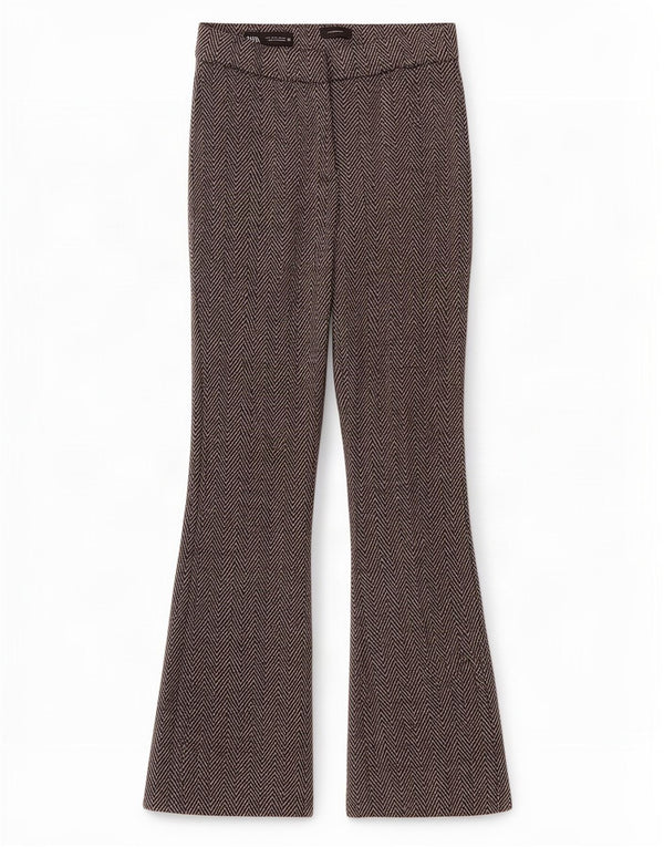 Zara Womens Bootcut Casual Trousers Small W26 L29 Grey Chevron Polyester