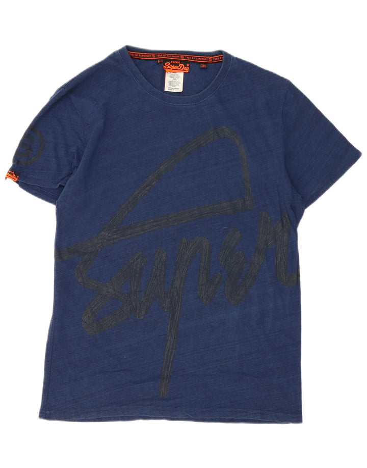 Superdry Mens Graphic T-Shirt Top Large Navy Blue Cotton