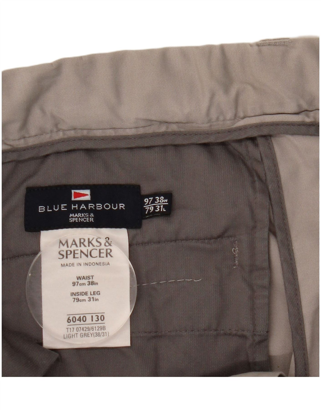 Marks & Spencer Mens Blue Harbour Pegged Chino Trousers W38 L31 Grey Cotton