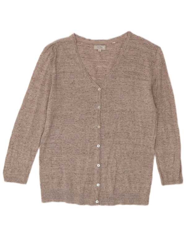 Fat Face Womens 3/4 Sleeve Cardigan Sweater UK 6 XS Beige Flecked Cotton