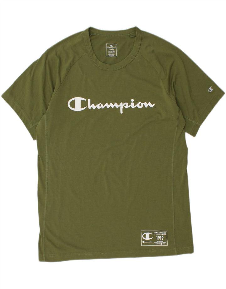 CHAMPION Mens Graphic T-Shirt Top Large Khaki Vintage Champion and Second-Hand Champion from Messina Hembry 