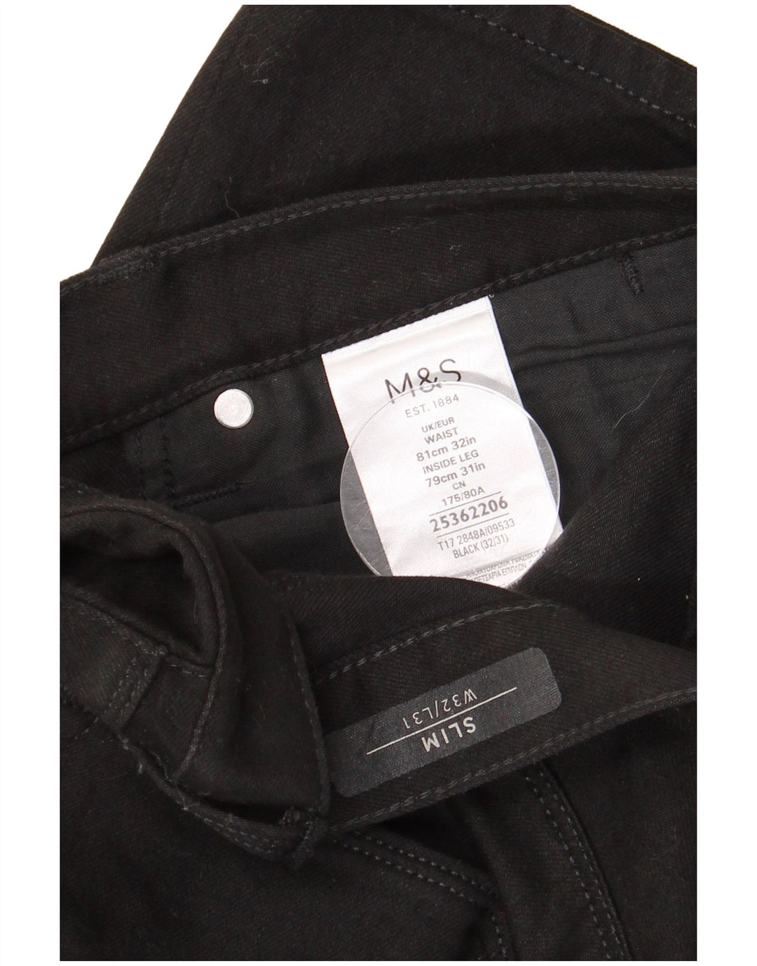 MARKS & SPENCER Mens Slim Jeans W32 L31 Black Cotton
