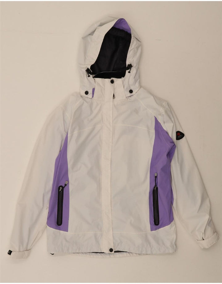 KILLTEC Womens Hooded Rain Jacket US 10 Large White Colourblock Polyester Vintage Killtec and Second-Hand Killtec from Messina Hembry 