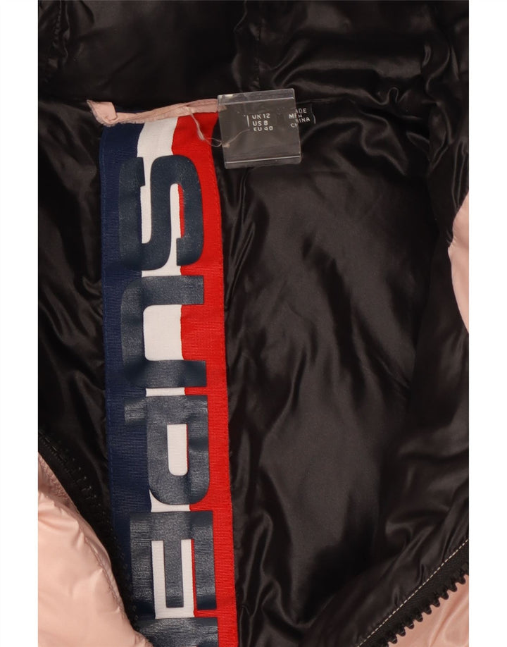 Superdry Womens Hooded Padded Jacket UK 12 Medium Pink Nylon