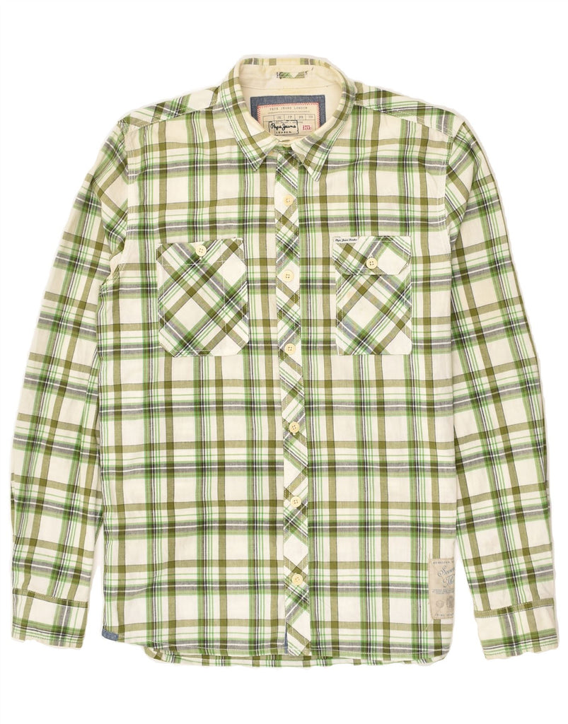 PEPE JEANS Mens London Shirt Medium Green Check Cotton | Vintage PEPE Jeans | Thrift | Second-Hand PEPE Jeans | Used Clothing | Messina Hembry 