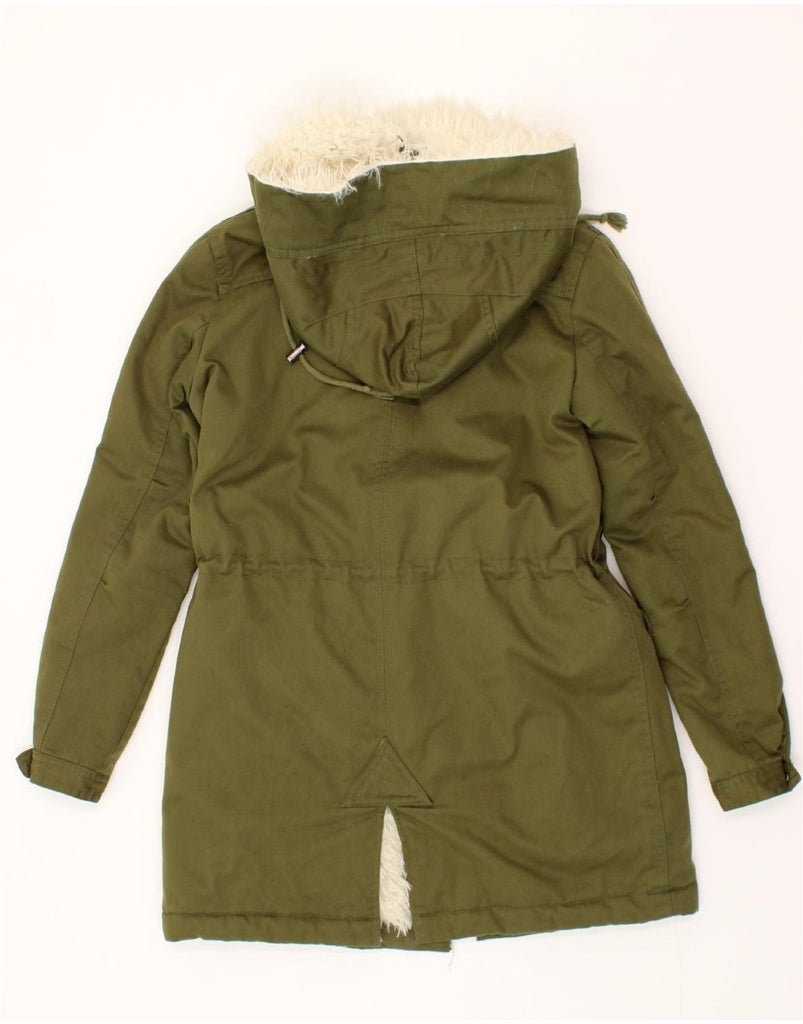 ZARA Womens Hooded Sherpa Parka Jacket UK 10 Small Khaki Polyester Vintage Zara and Second-Hand Zara from Messina Hembry 