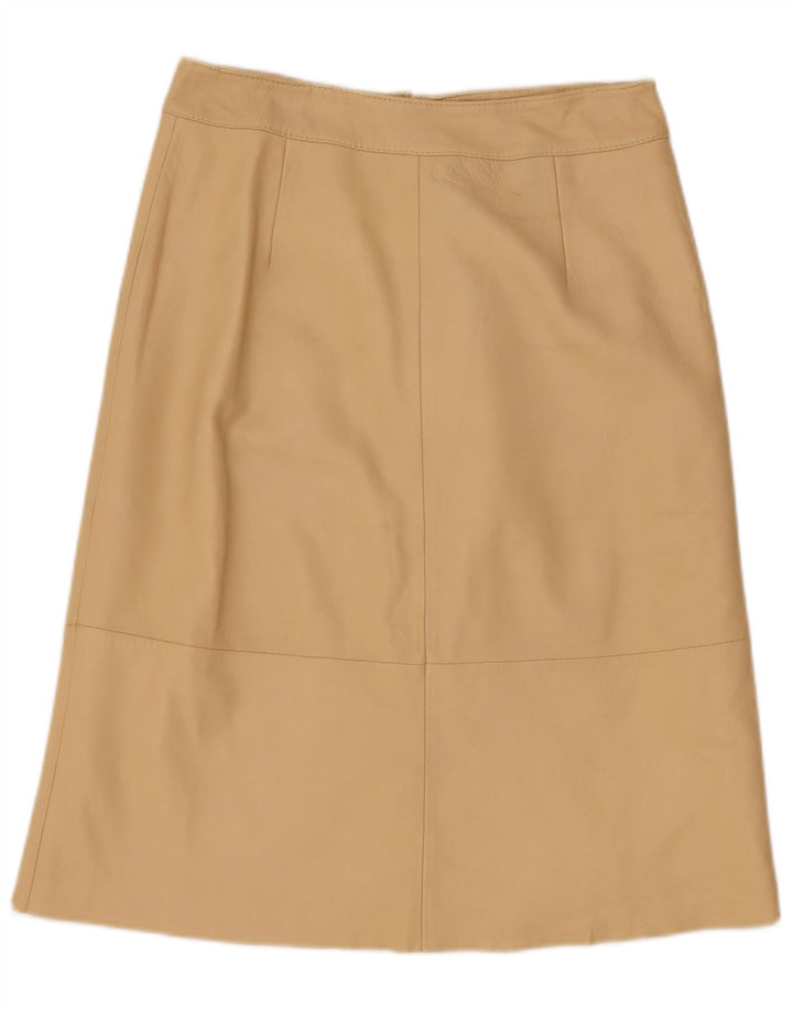 Vintage Womens Leather Skirt UK 12 Medium W28 Beige
