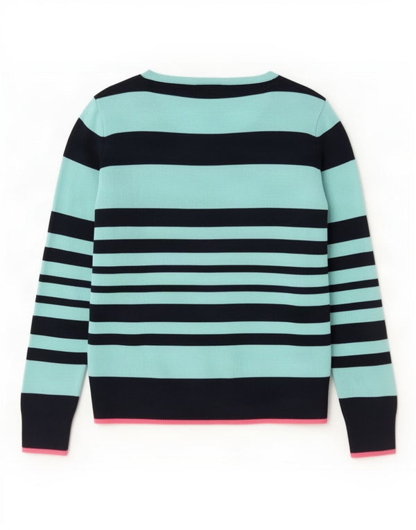Marks & Spencer Womens V-Neck Jumper Sweater UK 14 Medium Blue Striped
