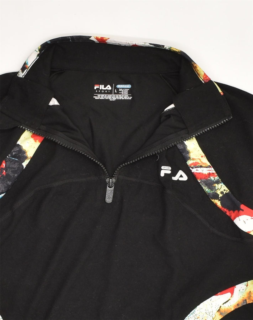 FILA Womens Running Zip Neck Top Long Sleeve UK 14 Large Black Polyester | Vintage Fila | Thrift | Second-Hand Fila | Used Clothing | Messina Hembry 