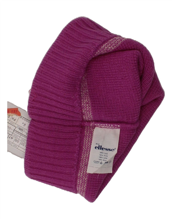 ELLESSE Womens Graphic Beanie Hat One Size Purple Wool Winter Vintage Ellesse and Second-Hand Ellesse from Messina Hembry 