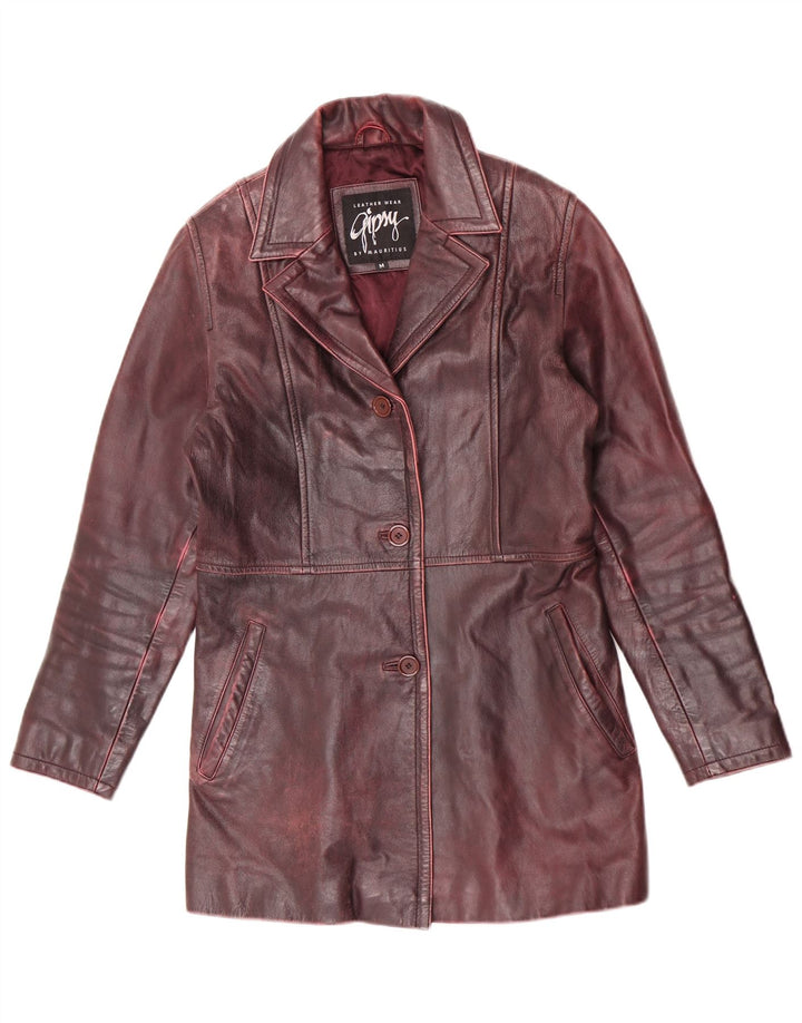 Gipsy by Mauritius Womens Leather Coat UK 12 Medium Burgundy