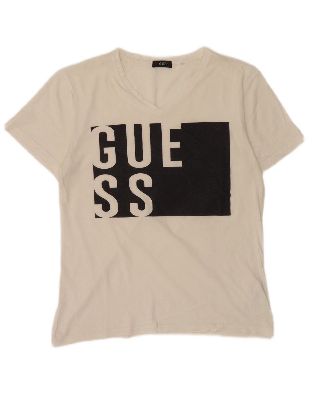 Guess Mens Graphic T-Shirt Top Large White Colourblock Cotton