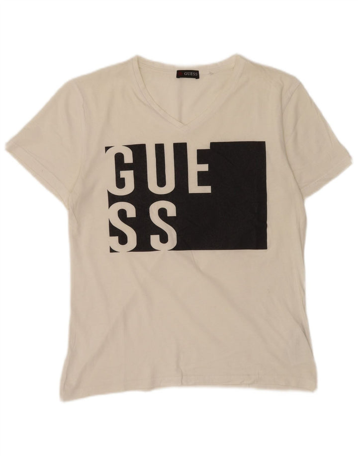 Guess Mens Graphic T-Shirt Top Large White Colourblock Cotton