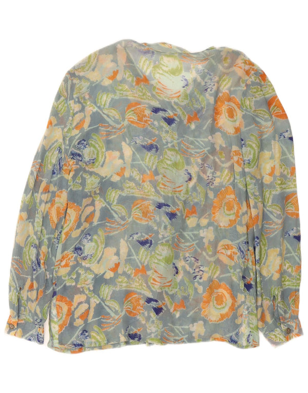 Vintage Womens Shirt Blouse UK 16 Large Blue Floral