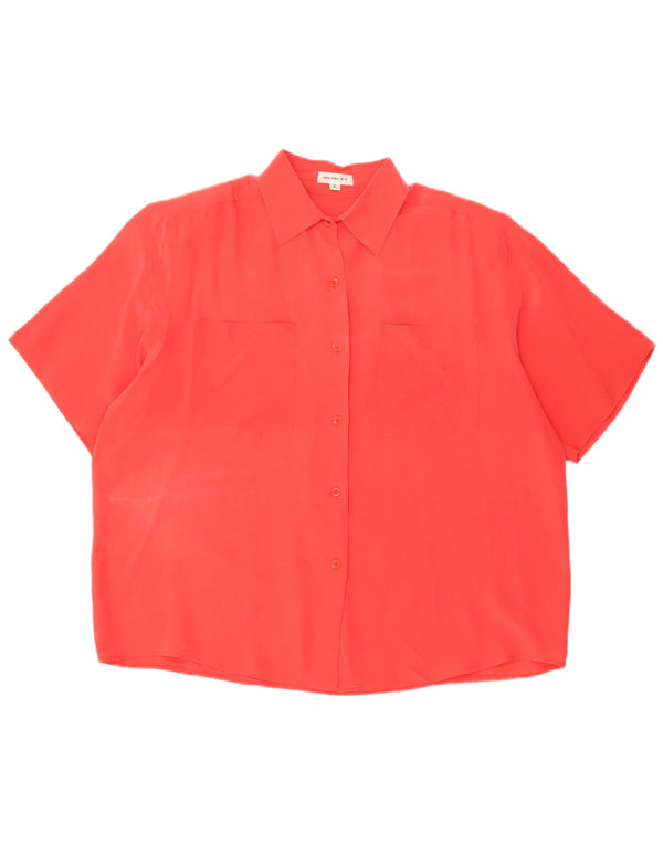 Vintage Womens Short Sleeve Shirt Blouse UK 18 XL Red Silk