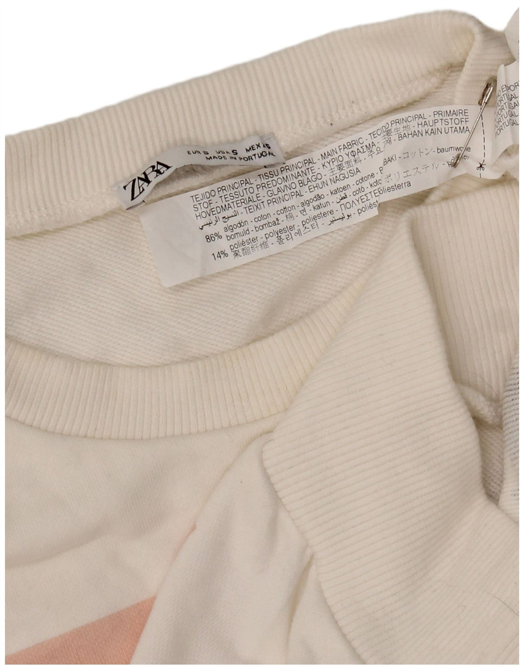 Zara Womens Graphic Oversized Sweatshirt Jumper UK 10 Small White Cotton