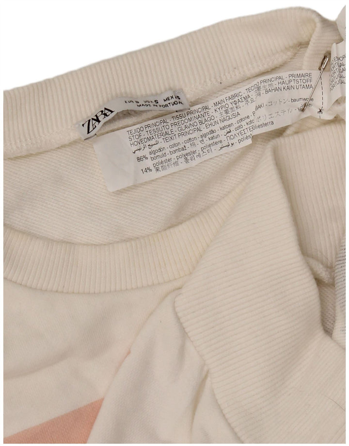 Zara Womens Graphic Oversized Sweatshirt Jumper UK 10 Small White Cotton