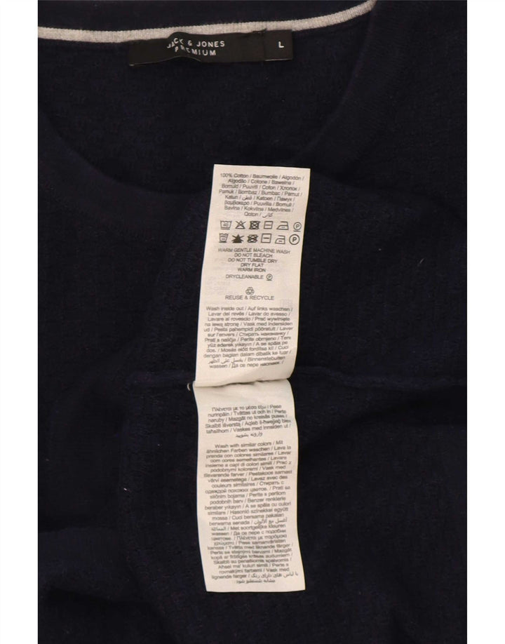 Jack & Jones Mens Crew Neck Jumper Sweater Large Navy Blue Cotton