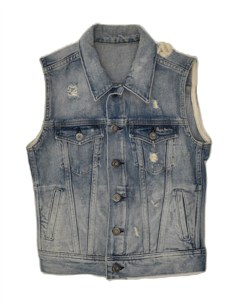 PEPE JEANS Womens Crop Distressed Denim Gilet UK 10 Small Blue Cotton Vintage PEPE Jeans and Second-Hand PEPE Jeans from Messina Hembry 