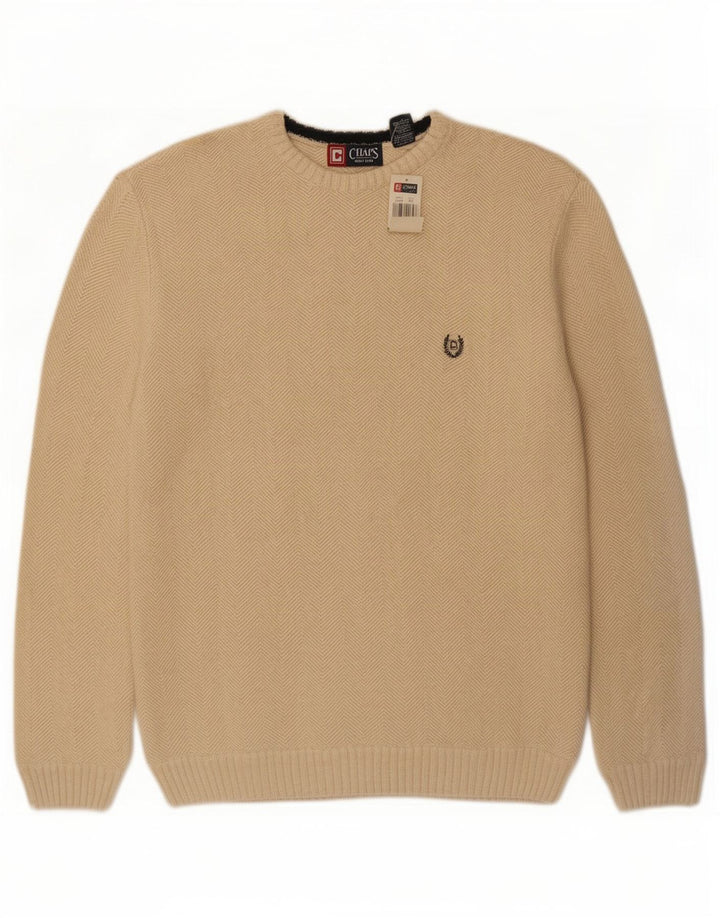 Chaps Mens Crew Neck Jumper Sweater Large Beige Chevron Cotton
